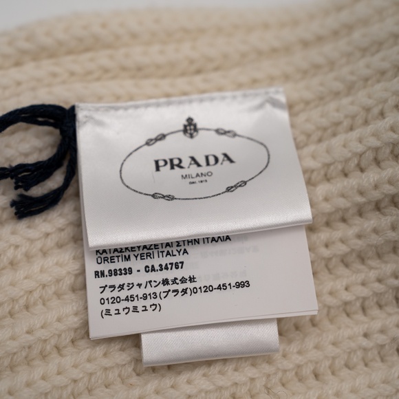 Prada intarsia-knit Logo Cashmere Neck Warmer With Hood / Scarf Balaclava White - Picture 6 of 6